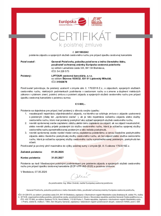 Poistenie proti úpadku - Certifikát 2025